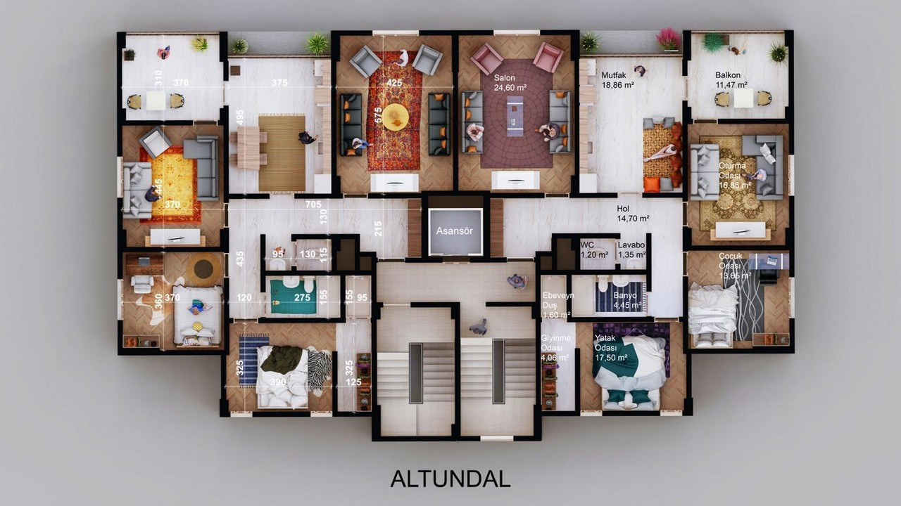 Bahçelievler Apartman Sitesi — Geniş daire iç mekân kat planı