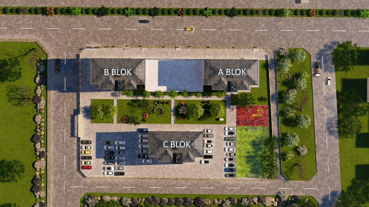 Bahçelievler Apartman Sitesi — A, B ve C blok ile sosyal alanlar vaziyet planı