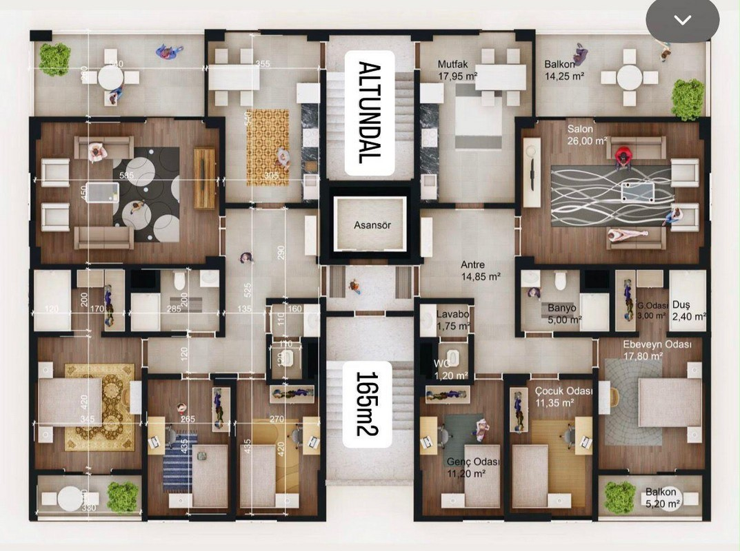 Yenişehir Apartman Sitesi — 165 m² 3+1 daire kat planı