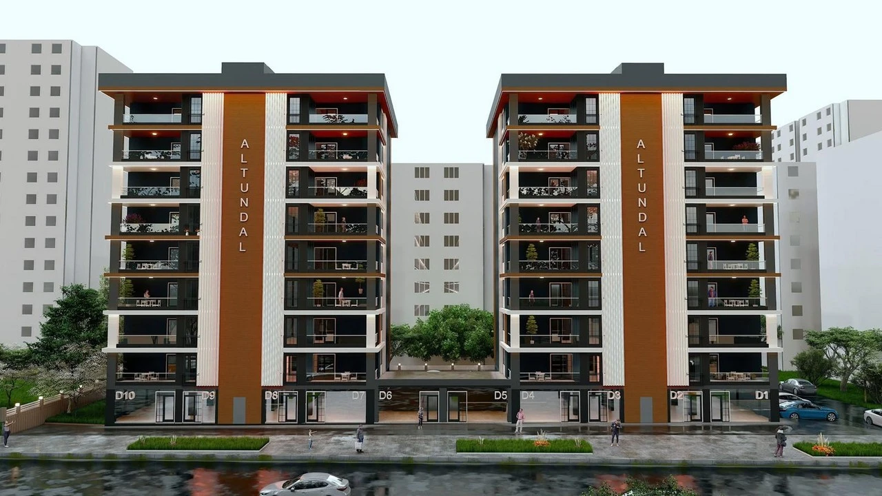 Yenişehir Apartman Sitesi — Caddeye bakan ön cephe